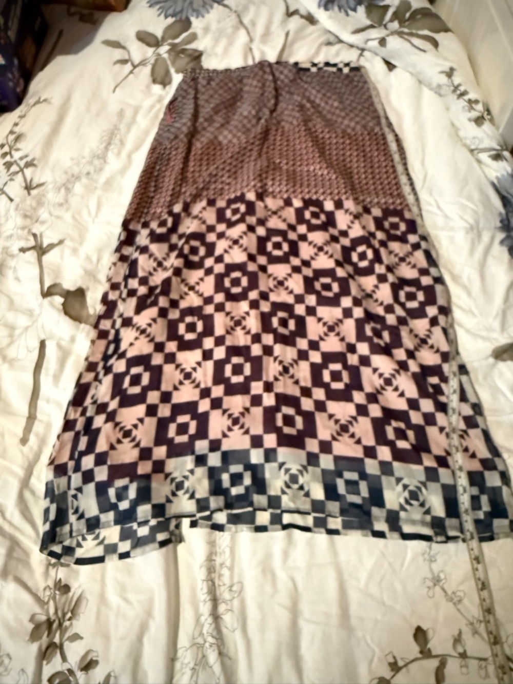 Anthropologie Printed Geometric Maxi Skirt in Pink and Black